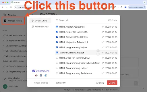 ChatGTP Batch Delete History