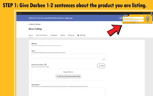 Darbee - Etsy AI Listing Tool