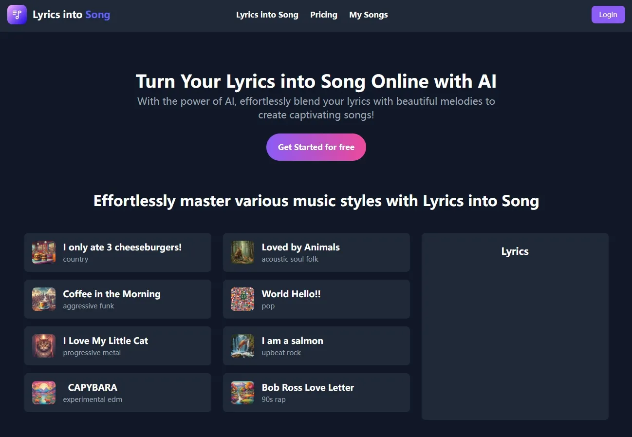 Lyrics into Song AI