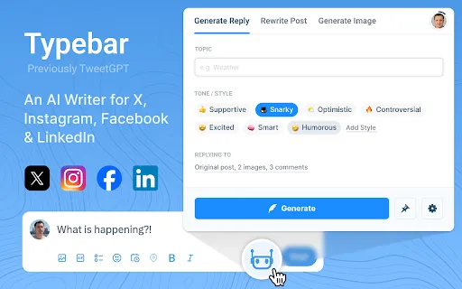 Typebar: AI Replies for Twitter, LinkedIn